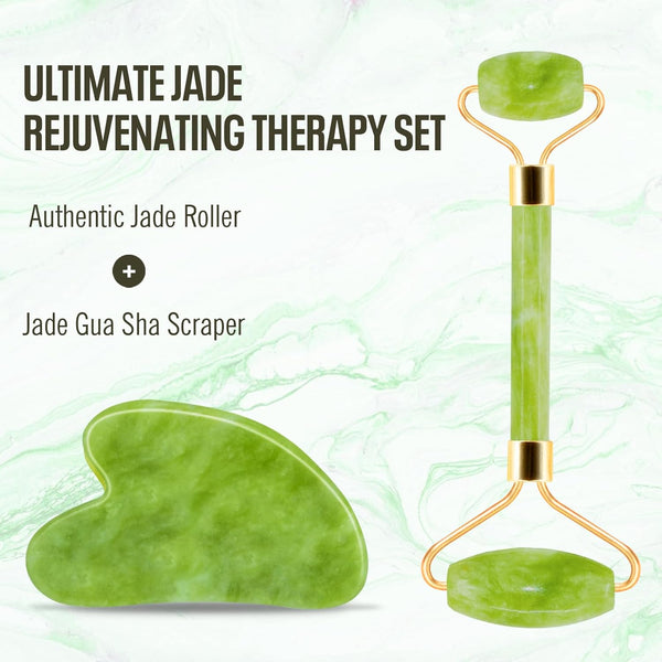 Jade Roller & Gua Sha Facial Tools, Natural Anti-Aging Jade Beauty Skin-Care Tool Face Roller to Rejuvenate Facial Skin Cooling, Slimming & Firming, Great as Stocking Stuffe