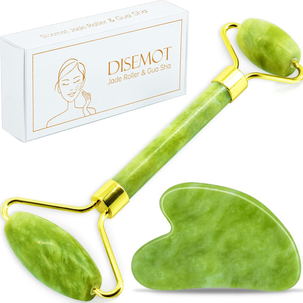 Jade Roller & Gua Sha Facial Tools, Natural Anti-Aging Jade Beauty Skin-Care Tool Face Roller to Rejuvenate Facial Skin Cooling, Slimming & Firming, Great as Stocking Stuffe