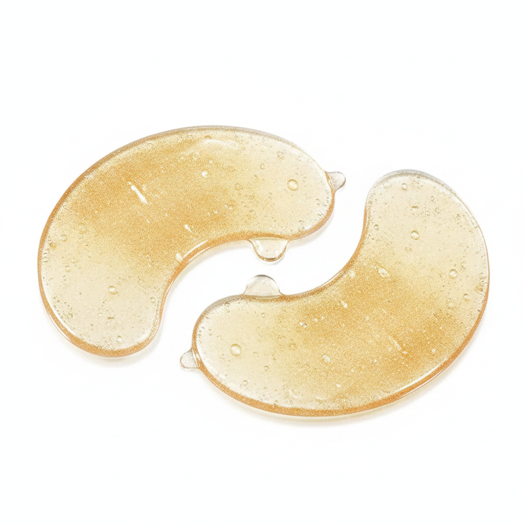 Close-up of Veluné Aura Hydrating Eye Repair Patches gel texture and crescent shape