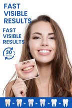 Woman holding Veluné Aura Advanced Teeth Whitening Strips packaging