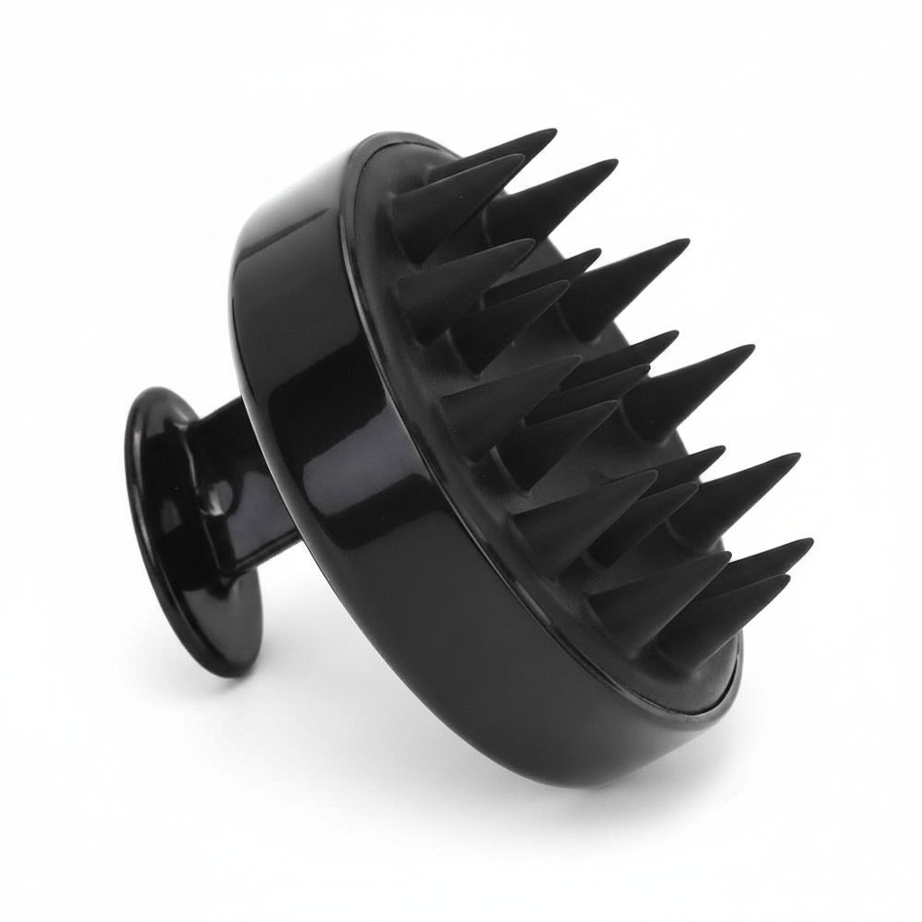 Close-up of Veluné Aura Scalp Renewal Brush silicone bristles and ergonomic design