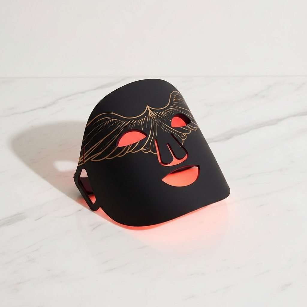 Veluné Aura LED Skin Renewal Mask on white marble